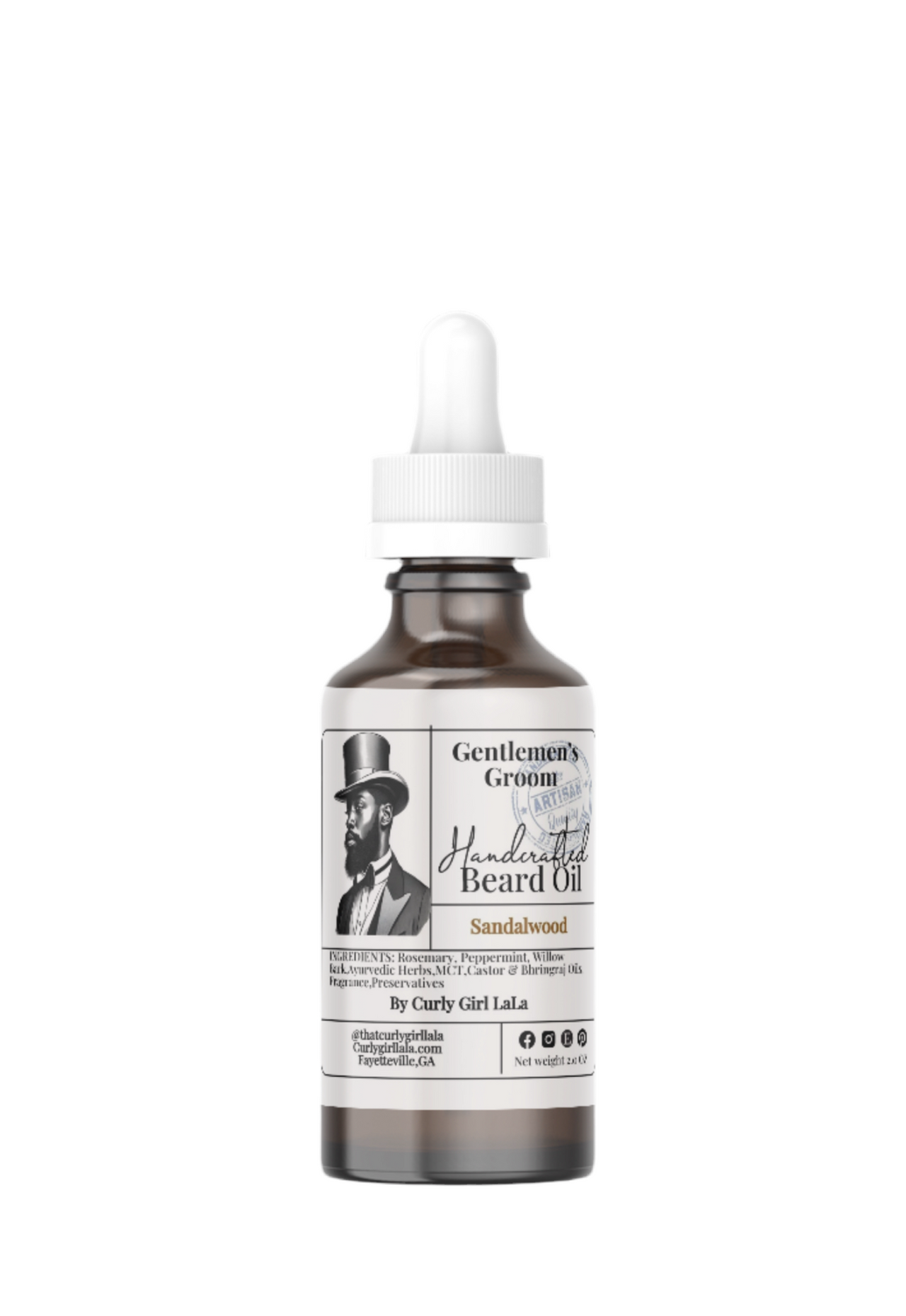 Gentlemen’s Groom Beard Oil by Curly Girl LaLa | Nourishing Blend with Rosemary, Peppermint & Ayurvedic Herbs 2.0 oz.